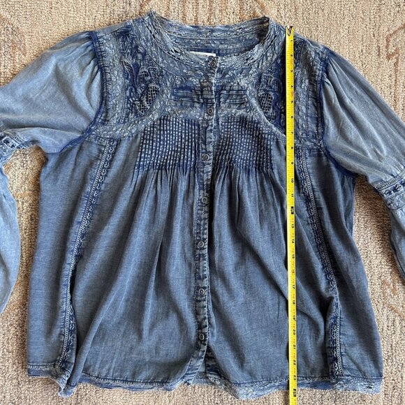 Sundance Cotton Boho Peasant Blouse Prairie Romantic Indigo Blue Women L - Picture 8 of 14